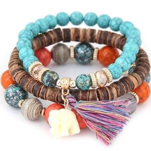 Boho Elephant Charm Bracelet (3) Set